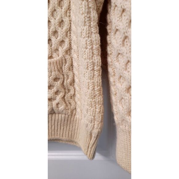 Irish 100% Wool Arancrafts Cream White Cable Knit Button Cardigan Sweater Sz. M - Picture 6 of 10